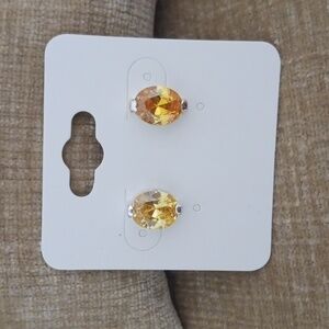 925 Silver Gold Tone Oval Citrine Faceted Crystal Earrings